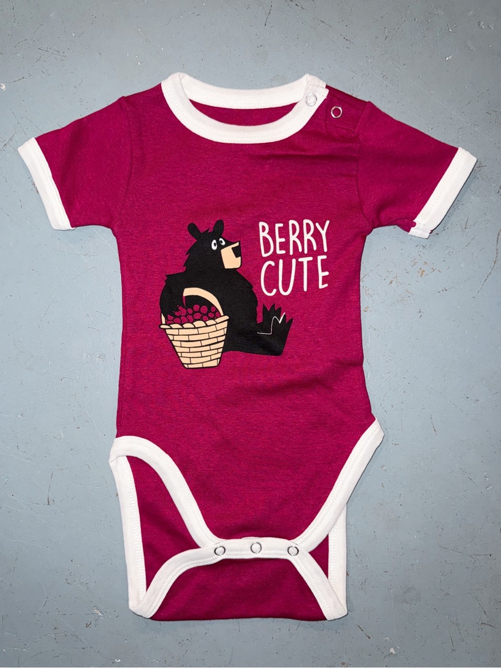 Berry Cute Baby One-Piece Bodysuit in Magenta with White Trim